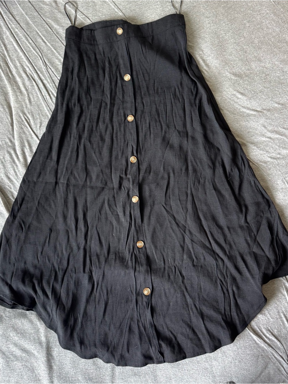 Black Faux Button Midi Skirt